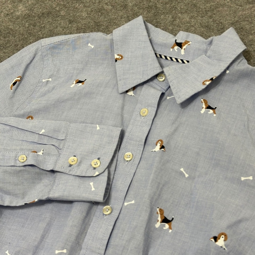 Talbots Button Down Women XS Blue Beagle Dog Print Cotton Long Sleeve Shirt